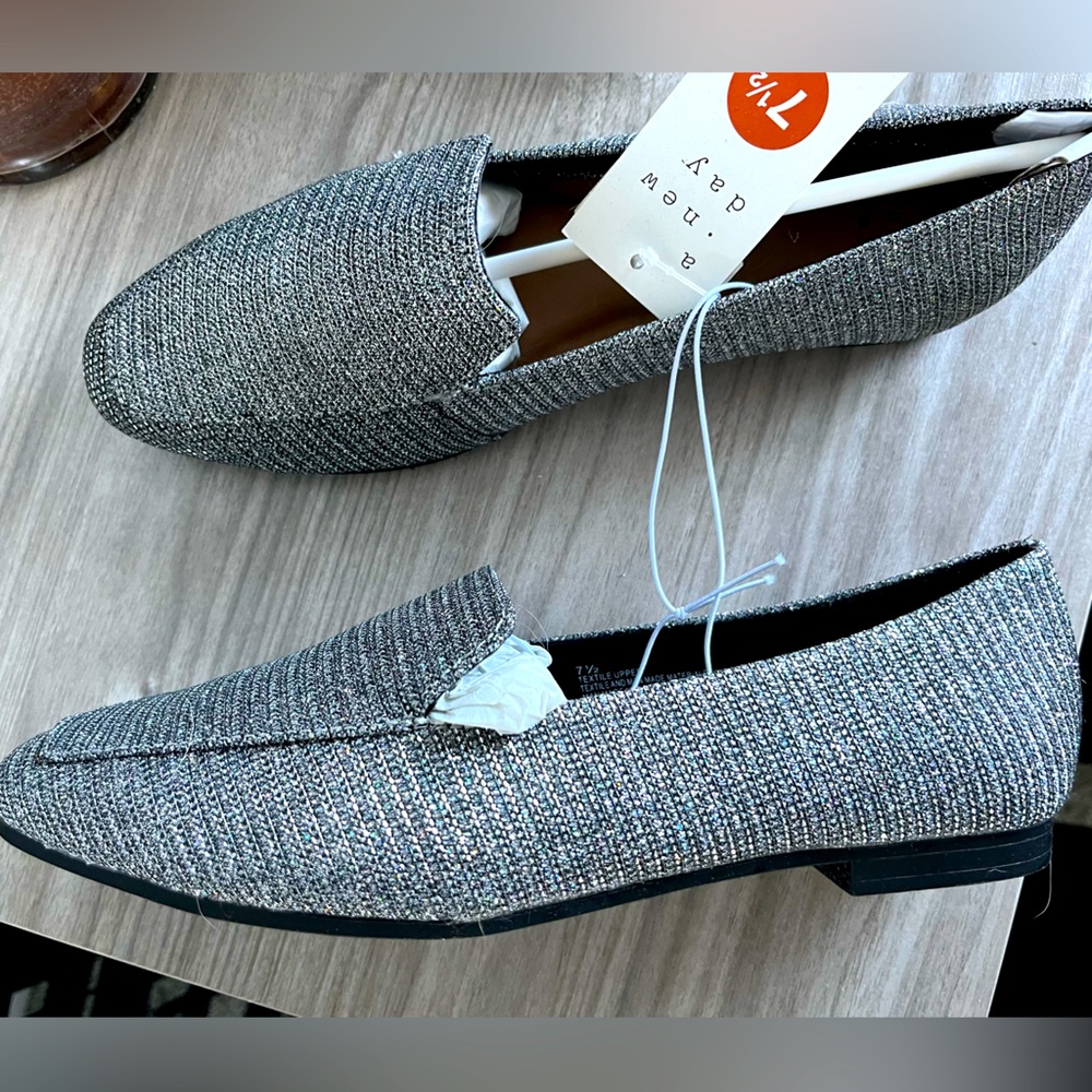 NWT Silver Sparkle Loafers